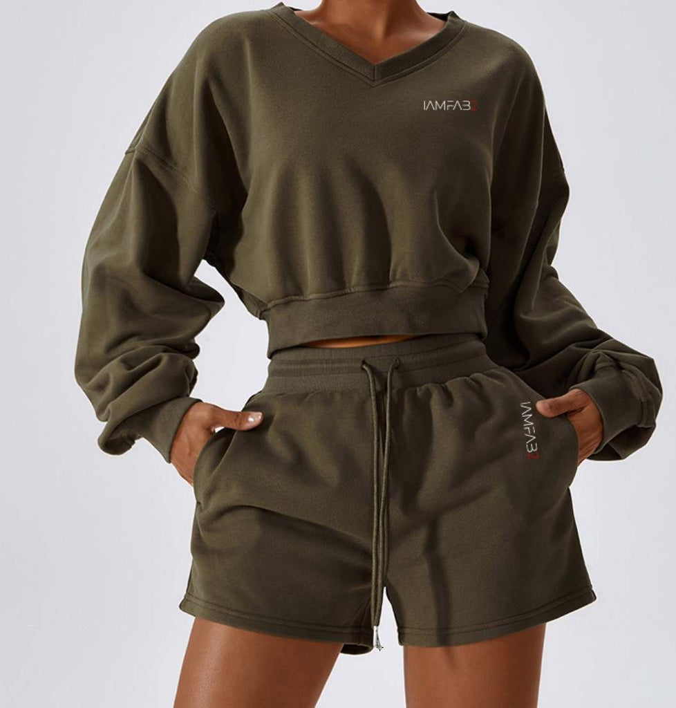 V Neck Sweatshirt and Shorts